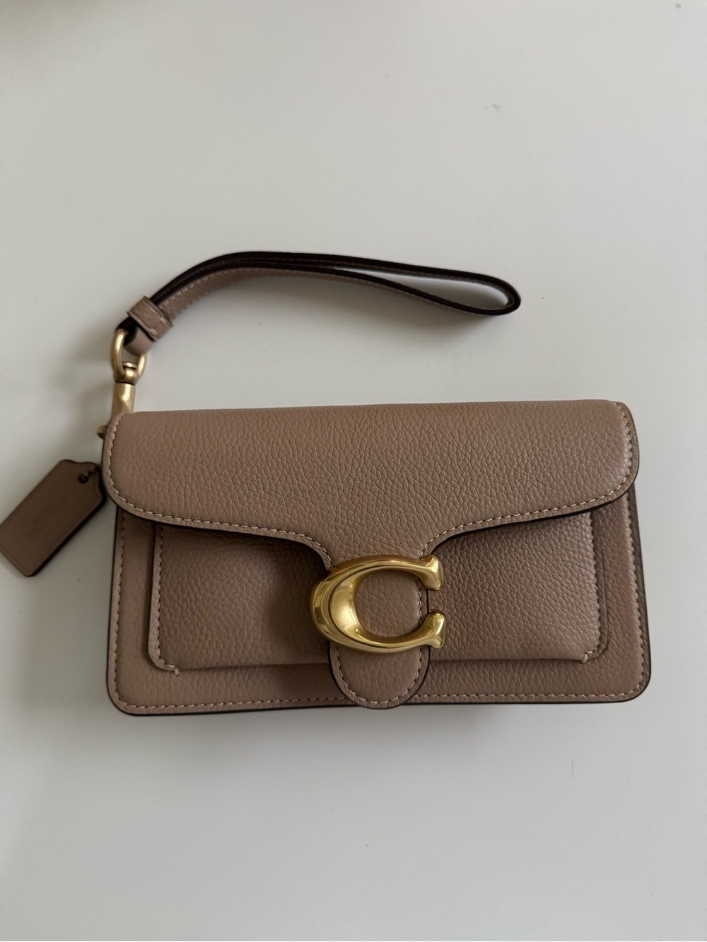 NWOT - Coach Taupe Leather Wristlet with Gold 'C' Hardware